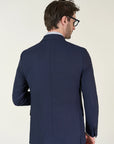Custom fit blue wool travel suit jacket