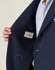 Custom fit blue wool travel suit jacket