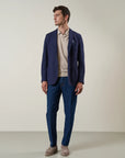 Navy blue cotton linen armor jacket custom fit