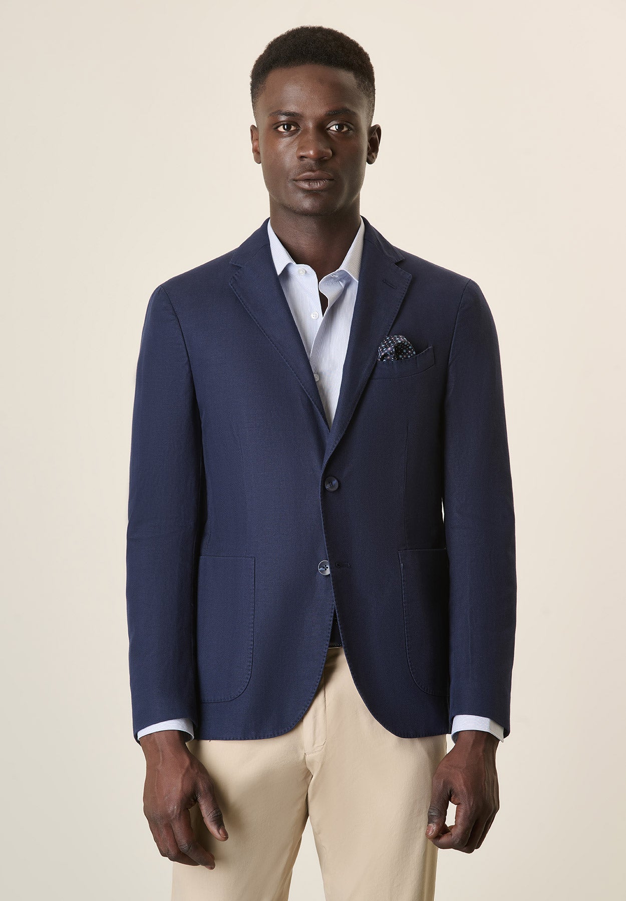 Custom Fit Blue Herringbone Cotton Jacket