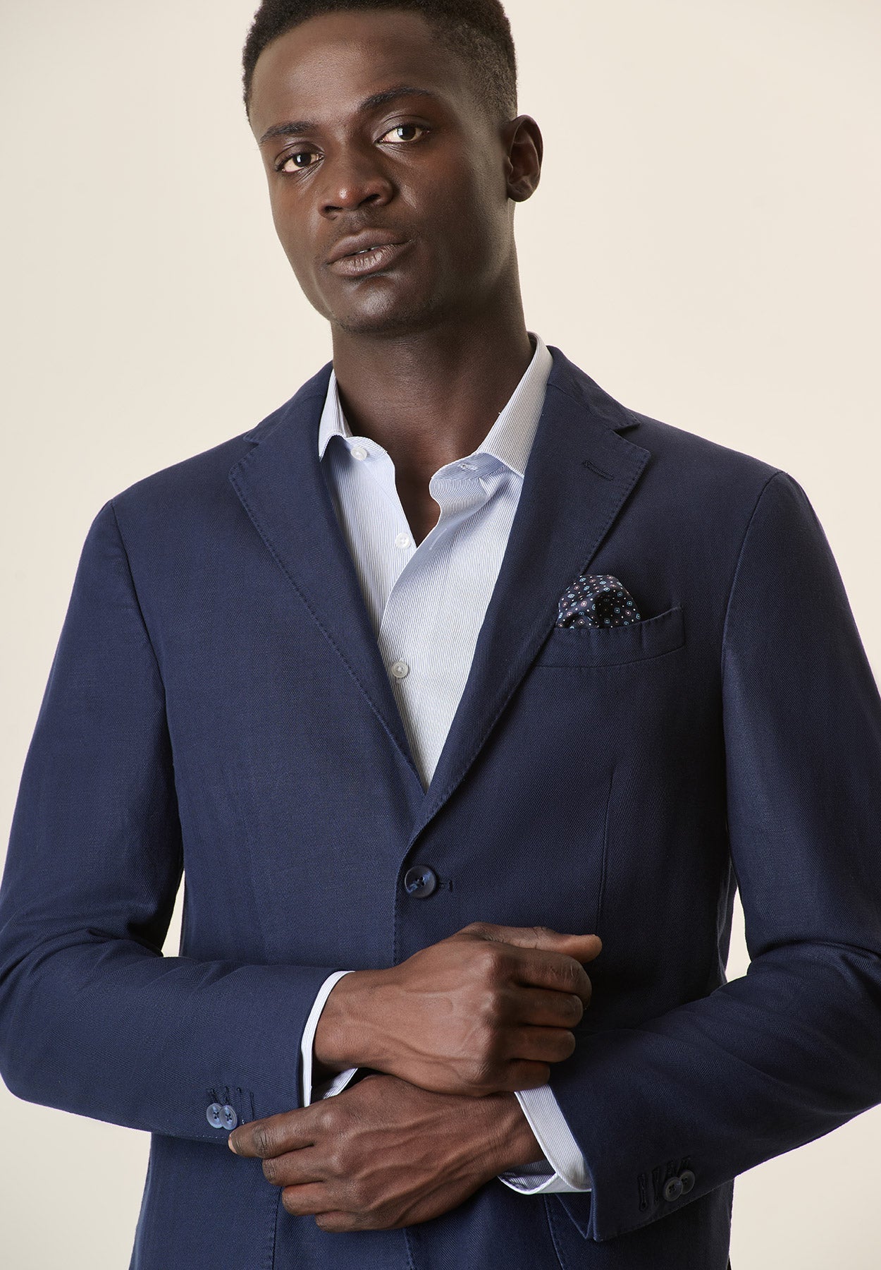 Custom Fit Blue Herringbone Cotton Jacket