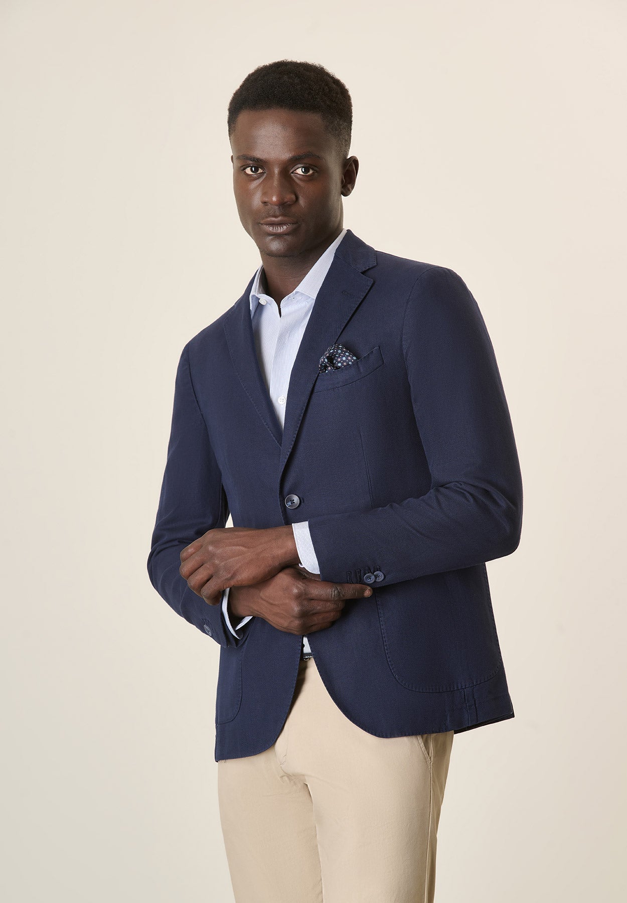 Custom Fit Blue Herringbone Cotton Jacket
