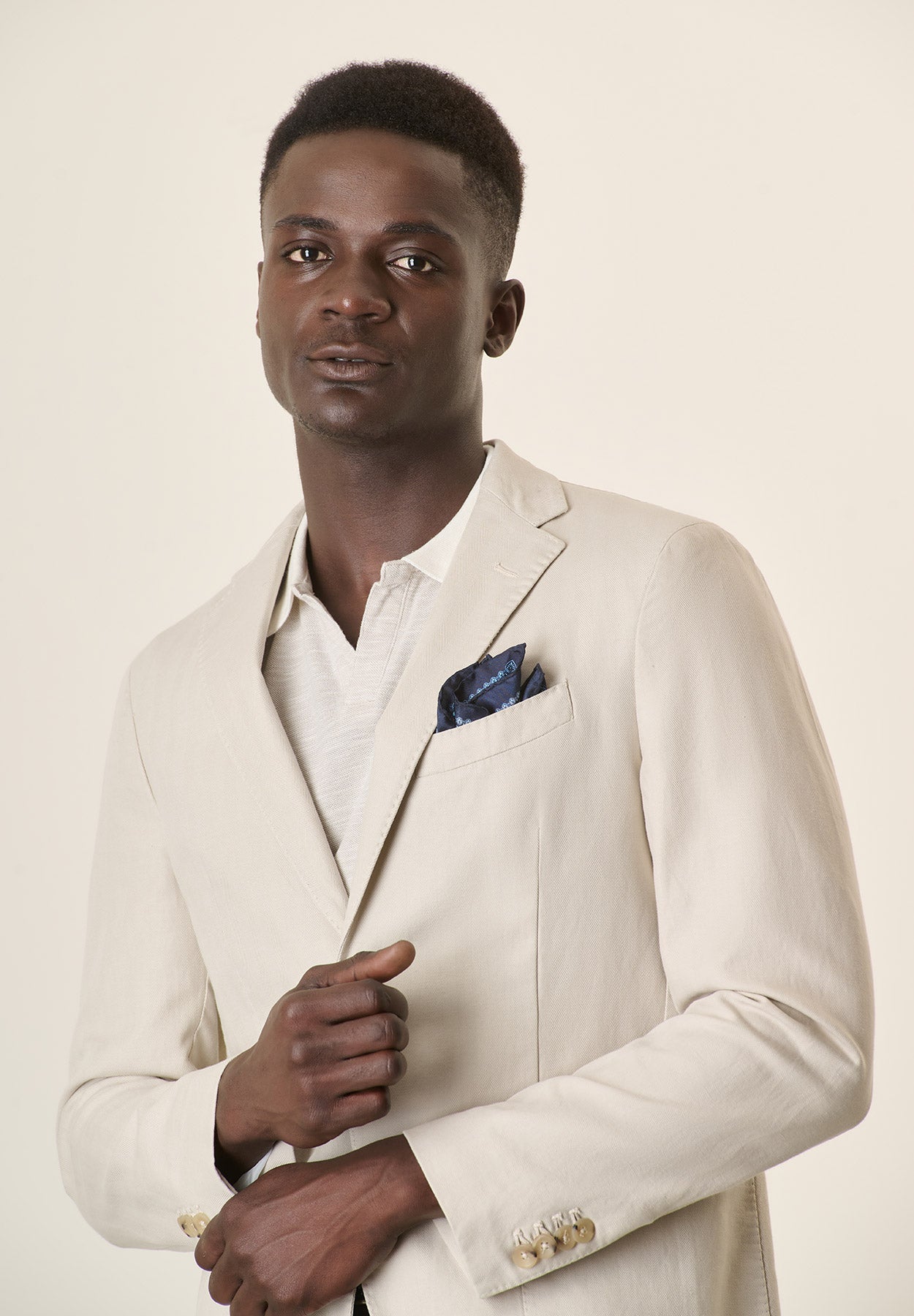 Custom Fit Herringbone Cotton Chalk Jacket