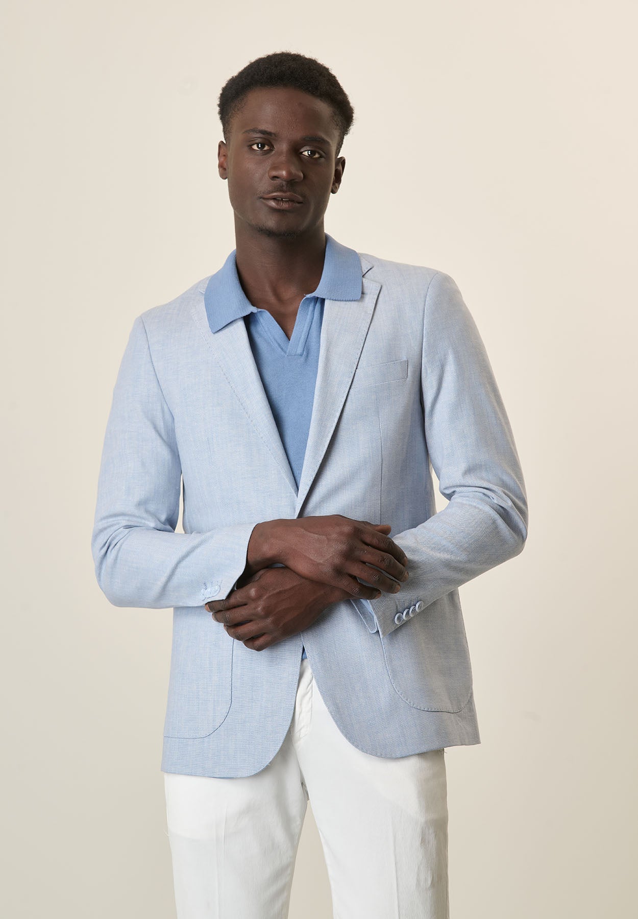 Sky Blue Canvas Cotton Linen Custom Fit Jacket