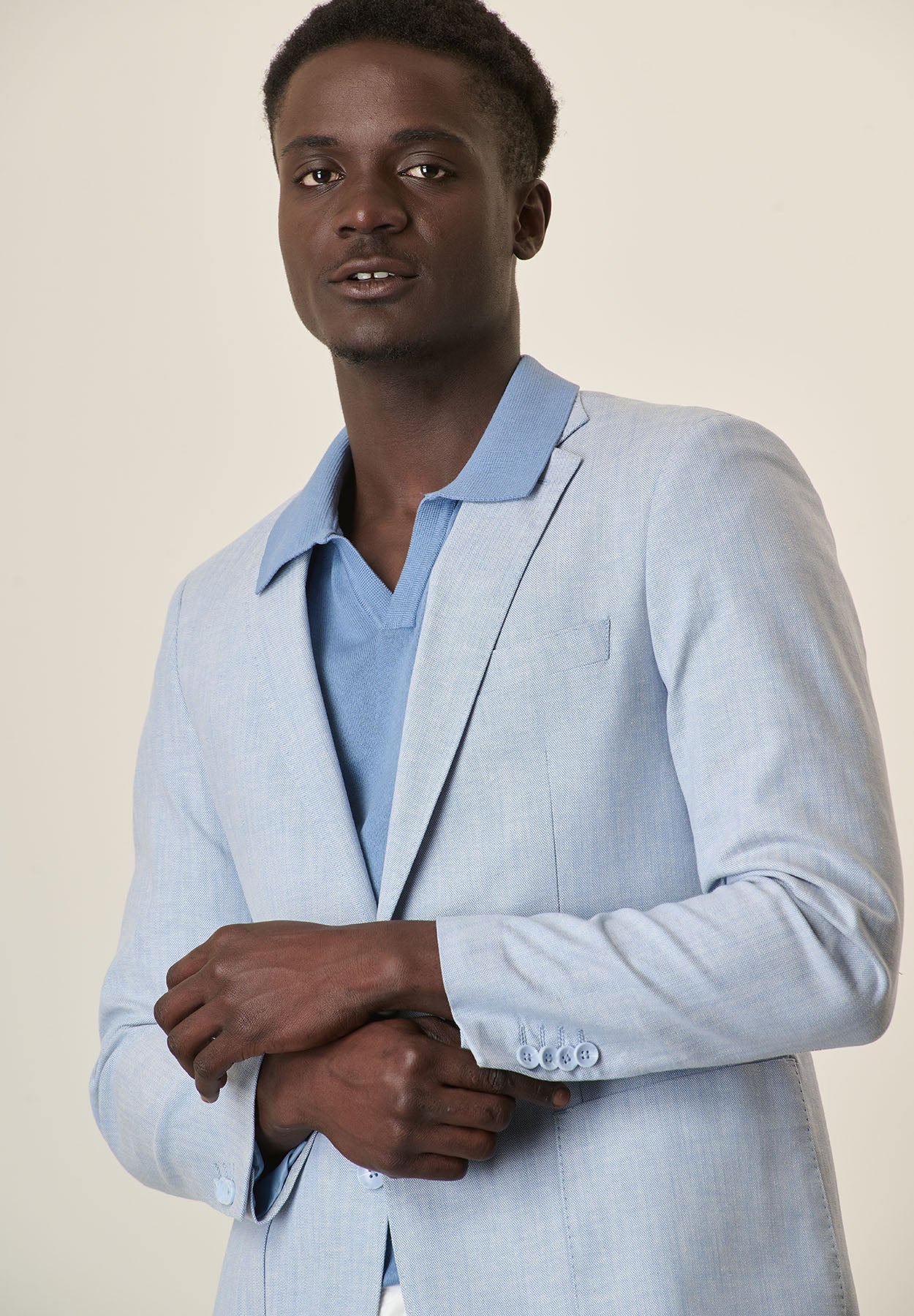 Sky Blue Canvas Cotton Linen Custom Fit Jacket