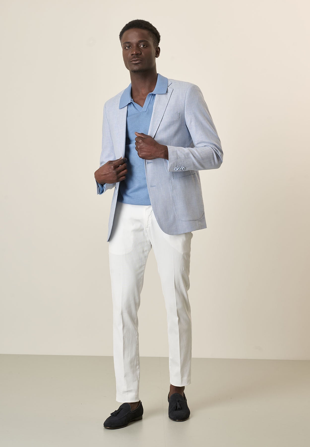 Sky Blue Canvas Cotton Linen Custom Fit Jacket