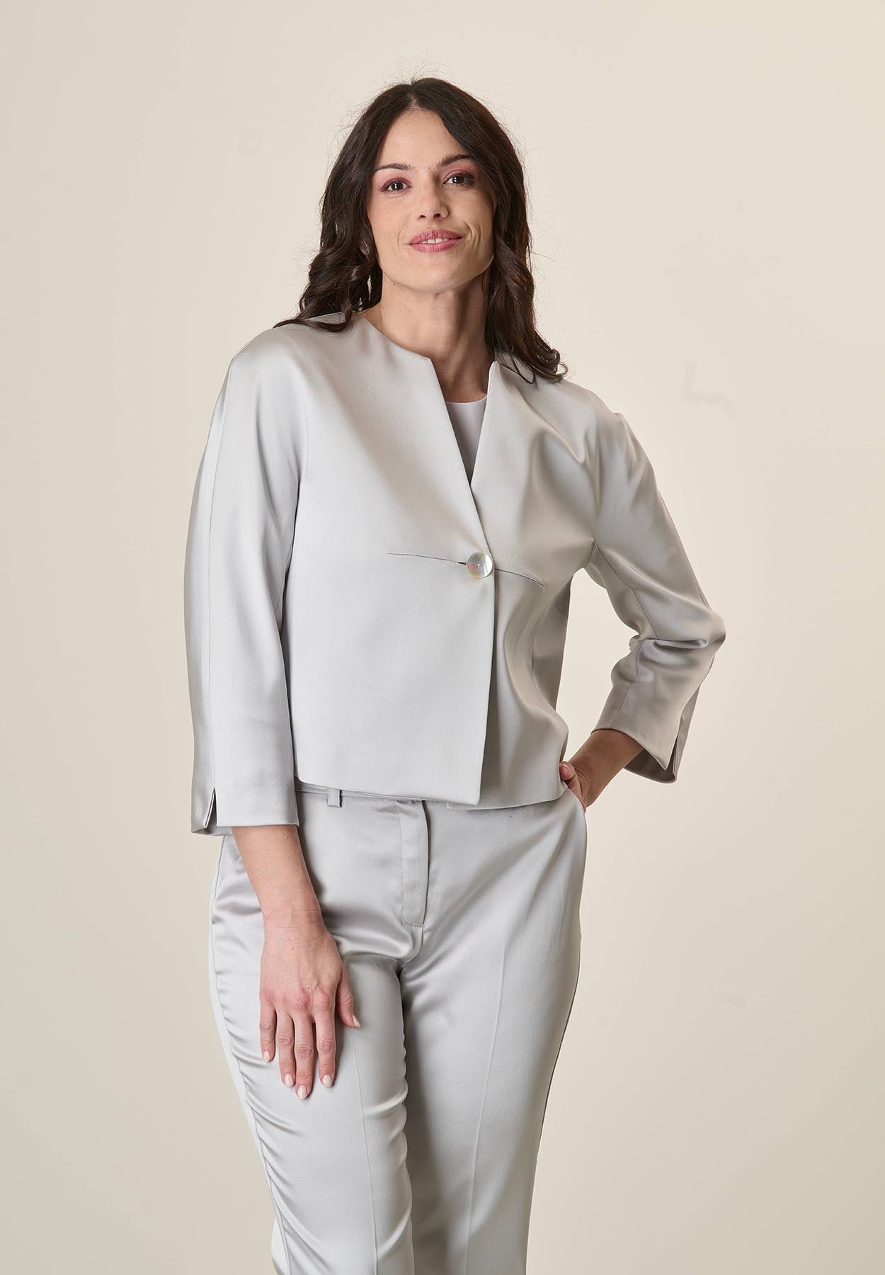 Light Gray Satin Chanel Jacket