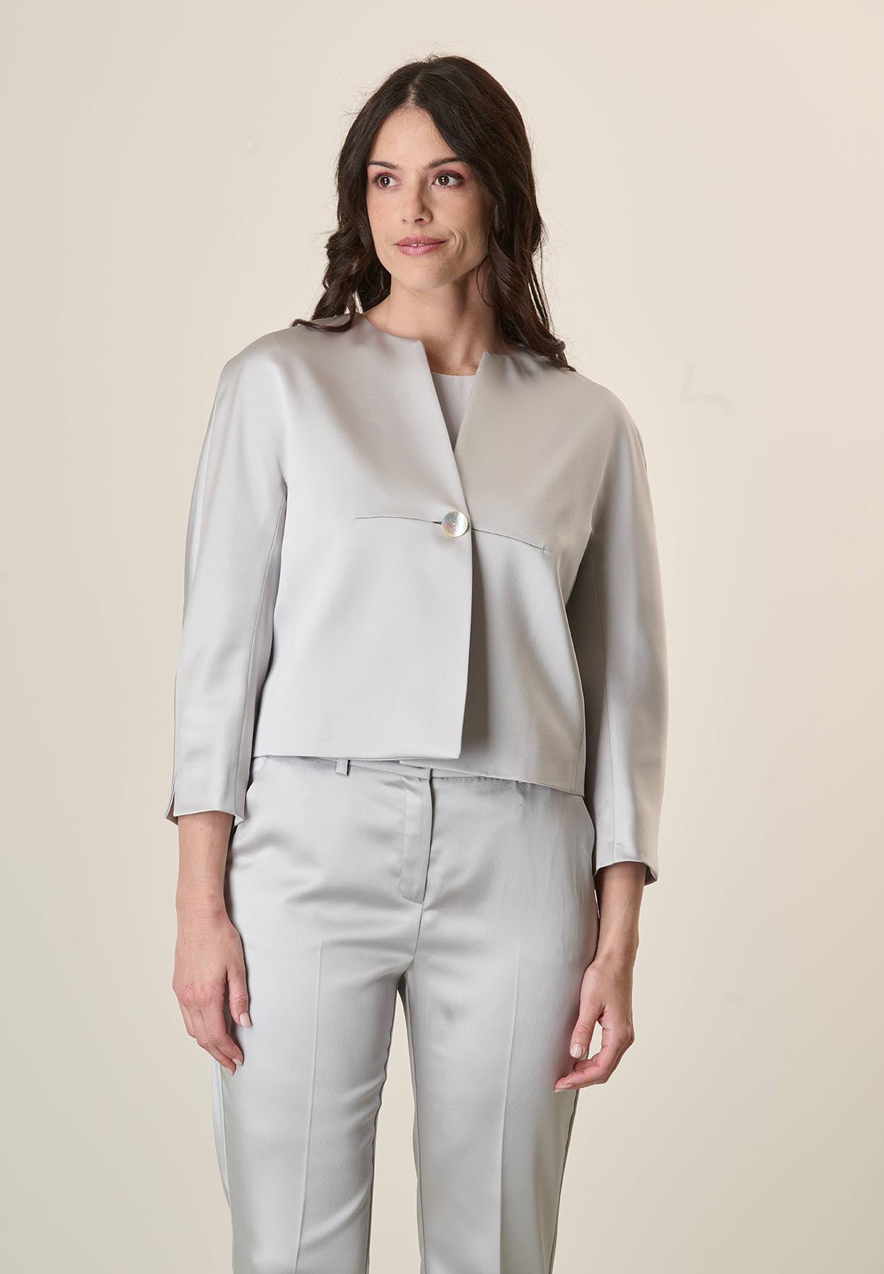 Light Gray Satin Chanel Jacket