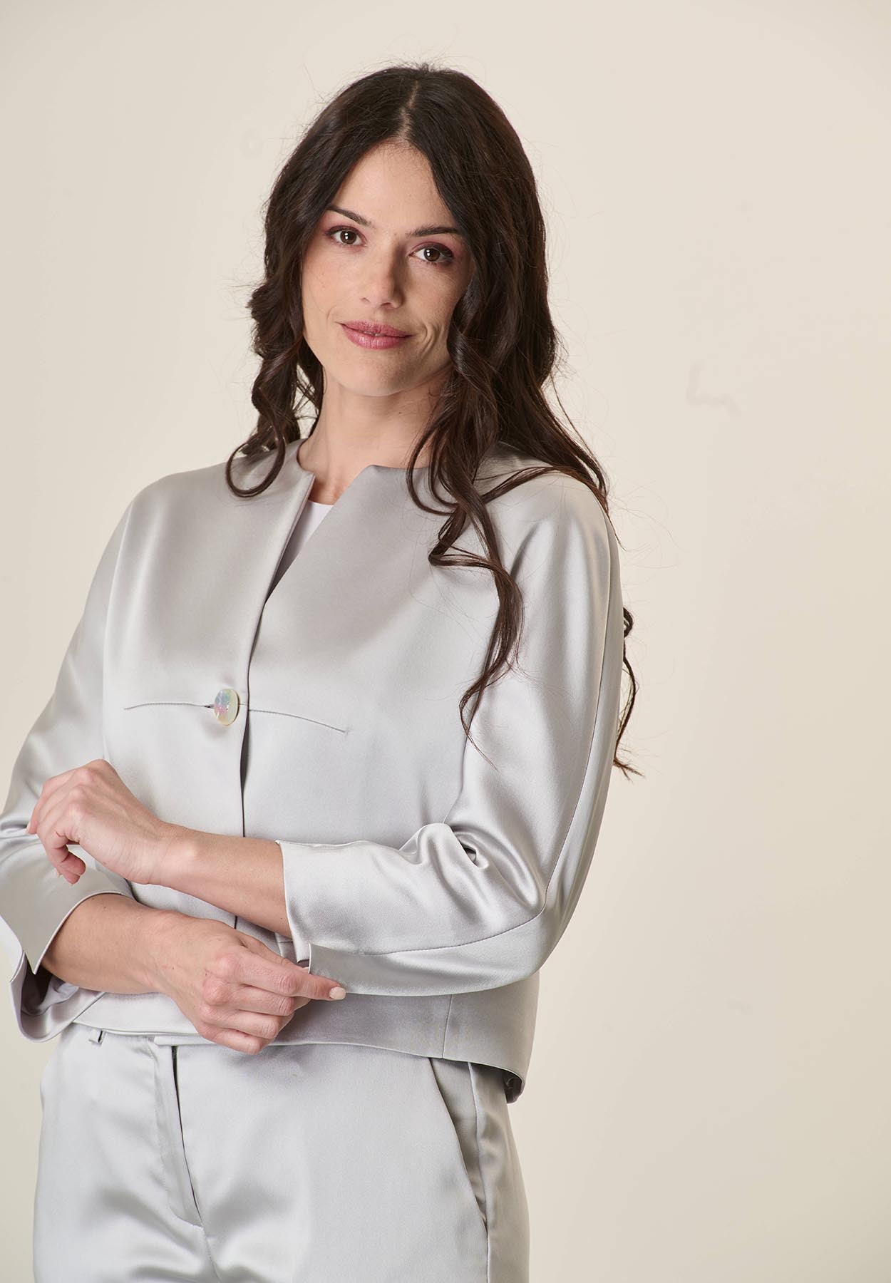 Light Gray Satin Chanel Jacket