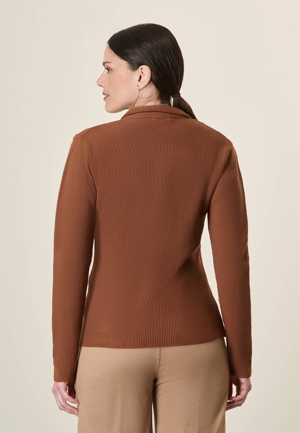 Tobacco Cotton Knit Jacket With Rice Grain