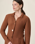 Tobacco Cotton Knit Jacket With Rice Grain