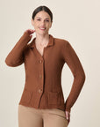 Tobacco Cotton Knit Jacket With Rice Grain