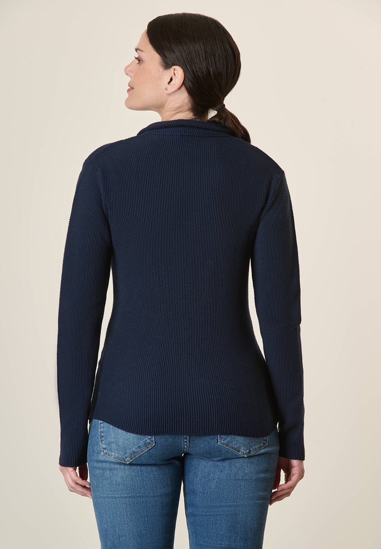 Blue Cotton Knit Jacket With Rice Grain