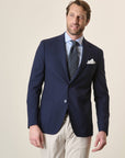 Custom Fit Blue Hopsack Wool Jacket