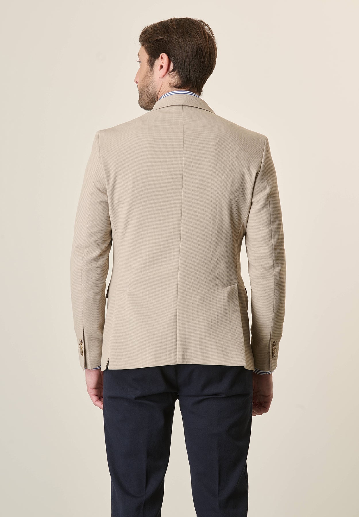 Beige Custom Fit Textured Jersey Jacket