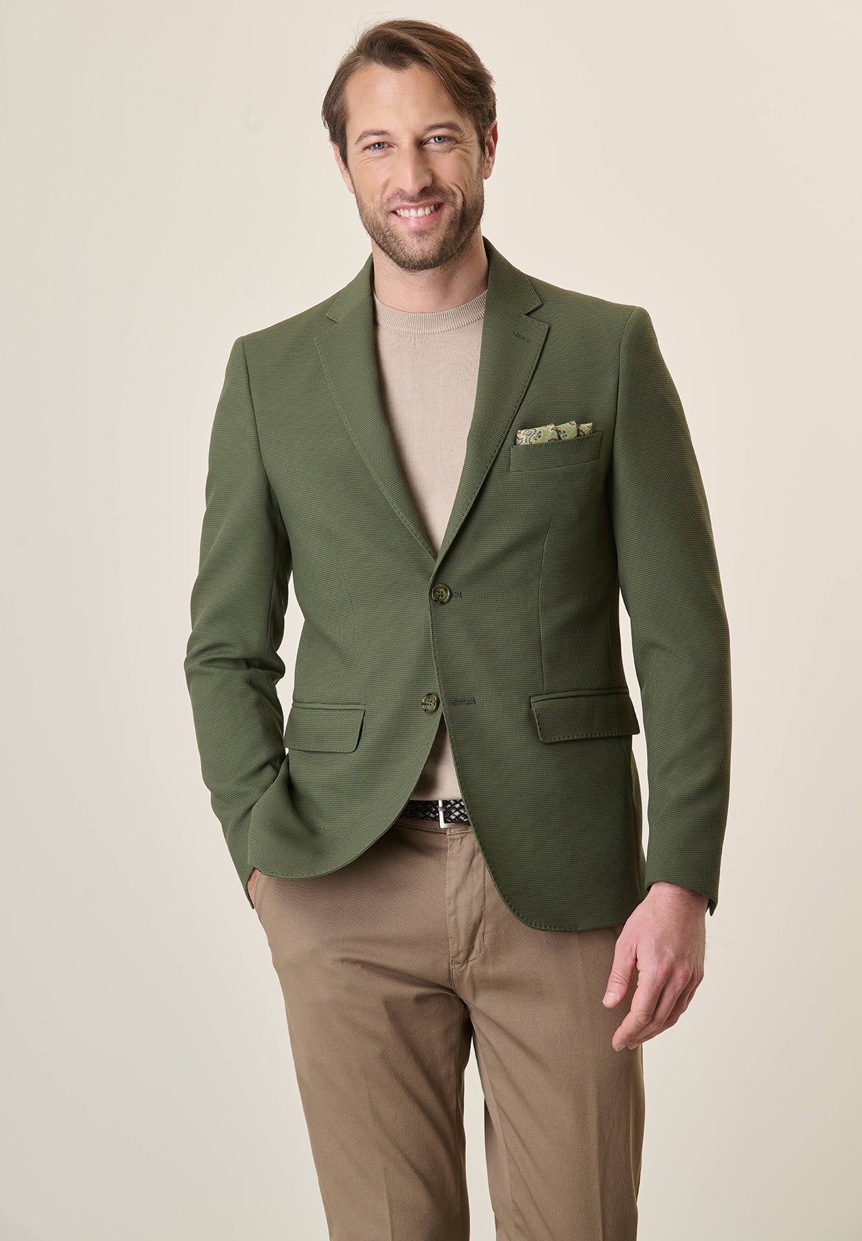 Custom Fit Green Textured Jersey Jacket