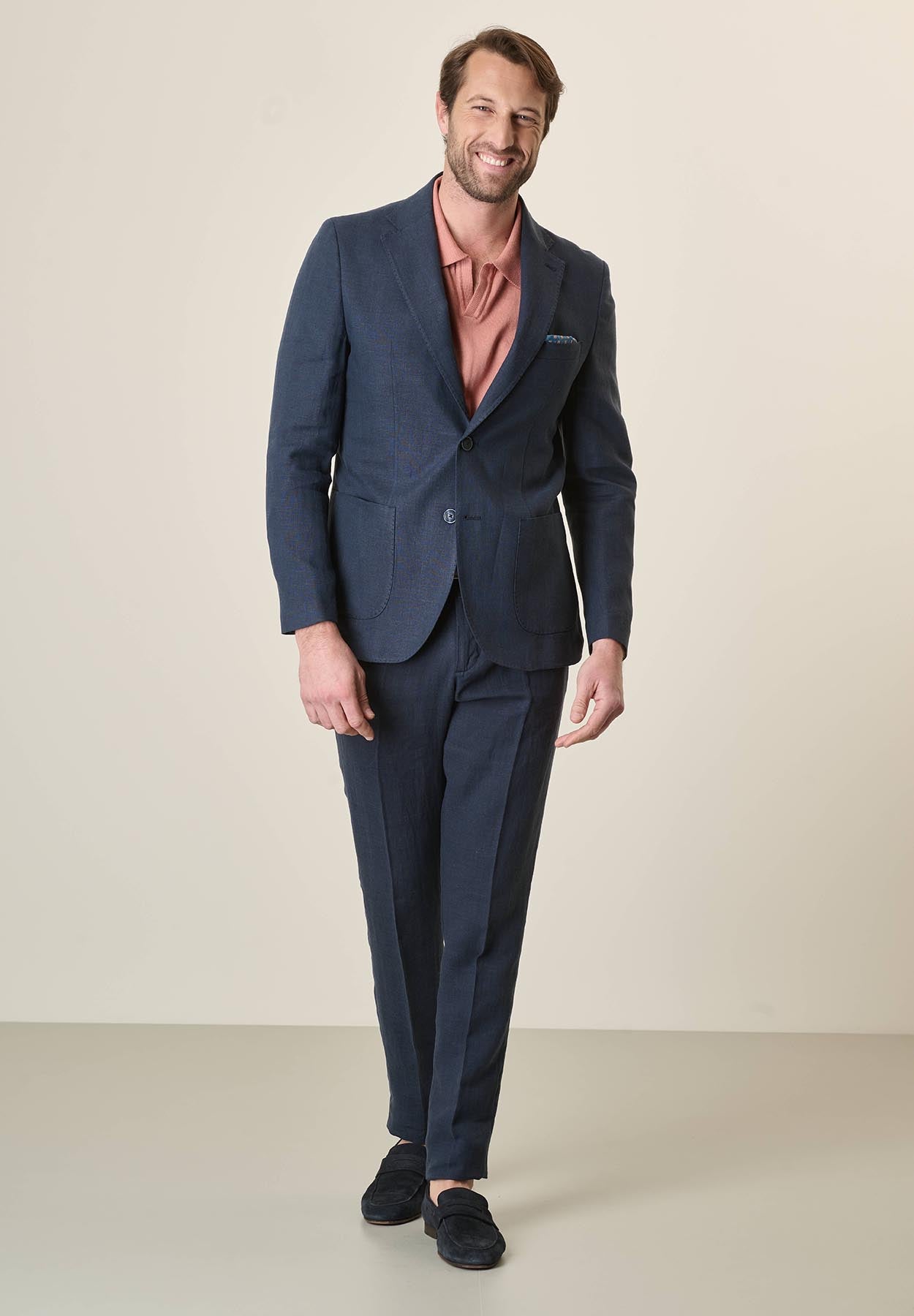 Dark Blue Linen Custom Fit Jacket