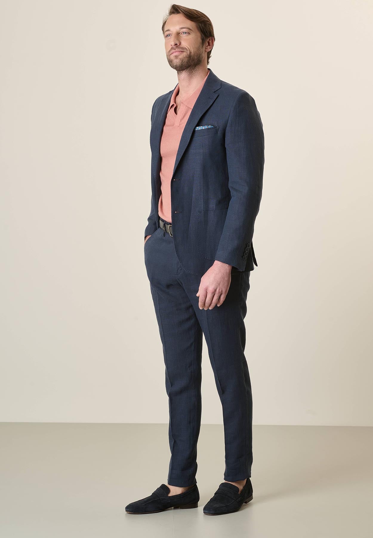 Dark Blue Linen Custom Fit Jacket