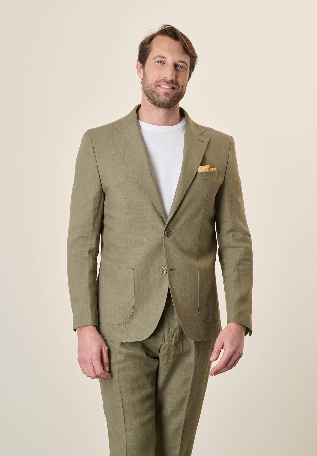 Custom Fit Linen Military Green Jacket