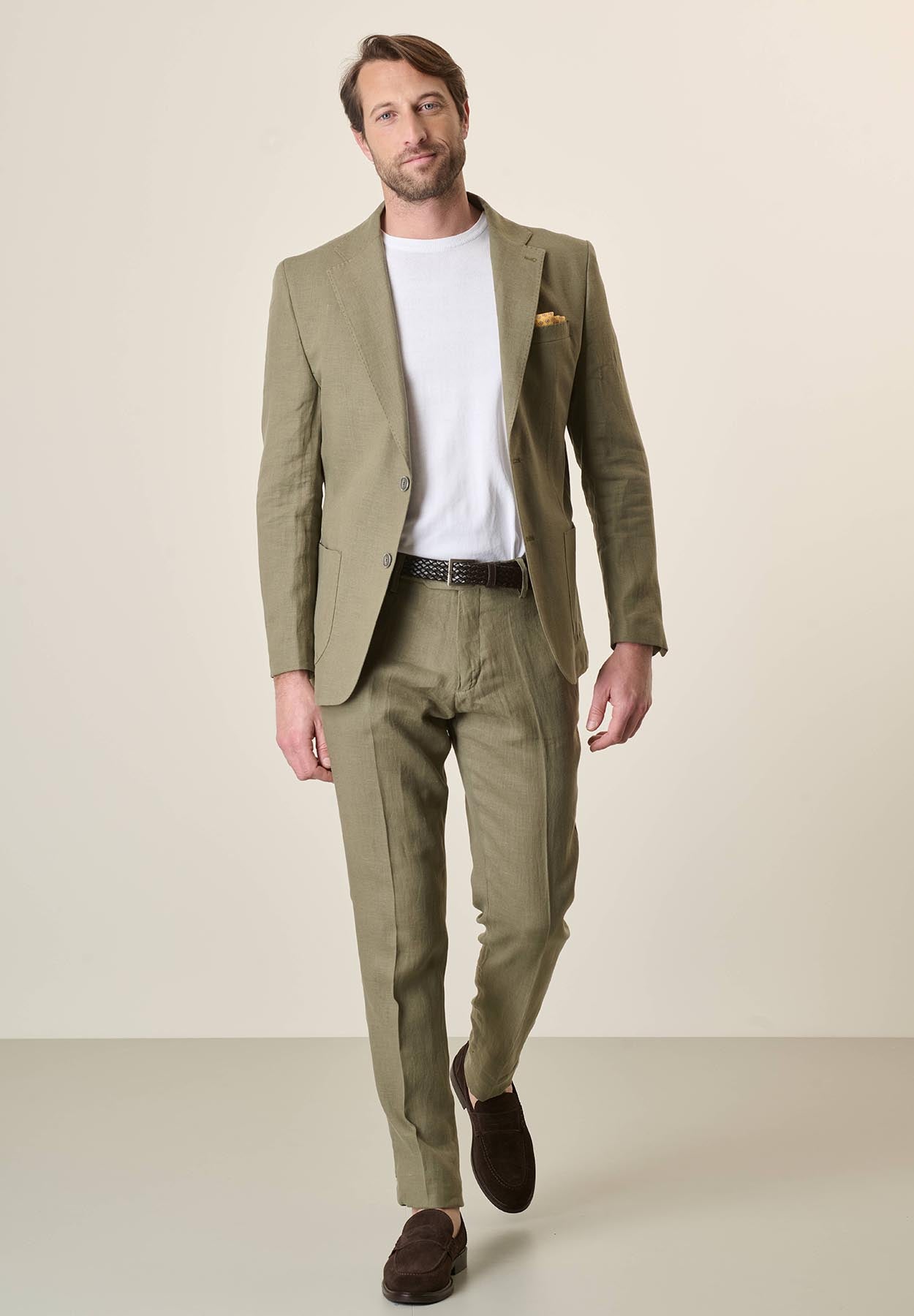 Custom Fit Linen Military Green Jacket