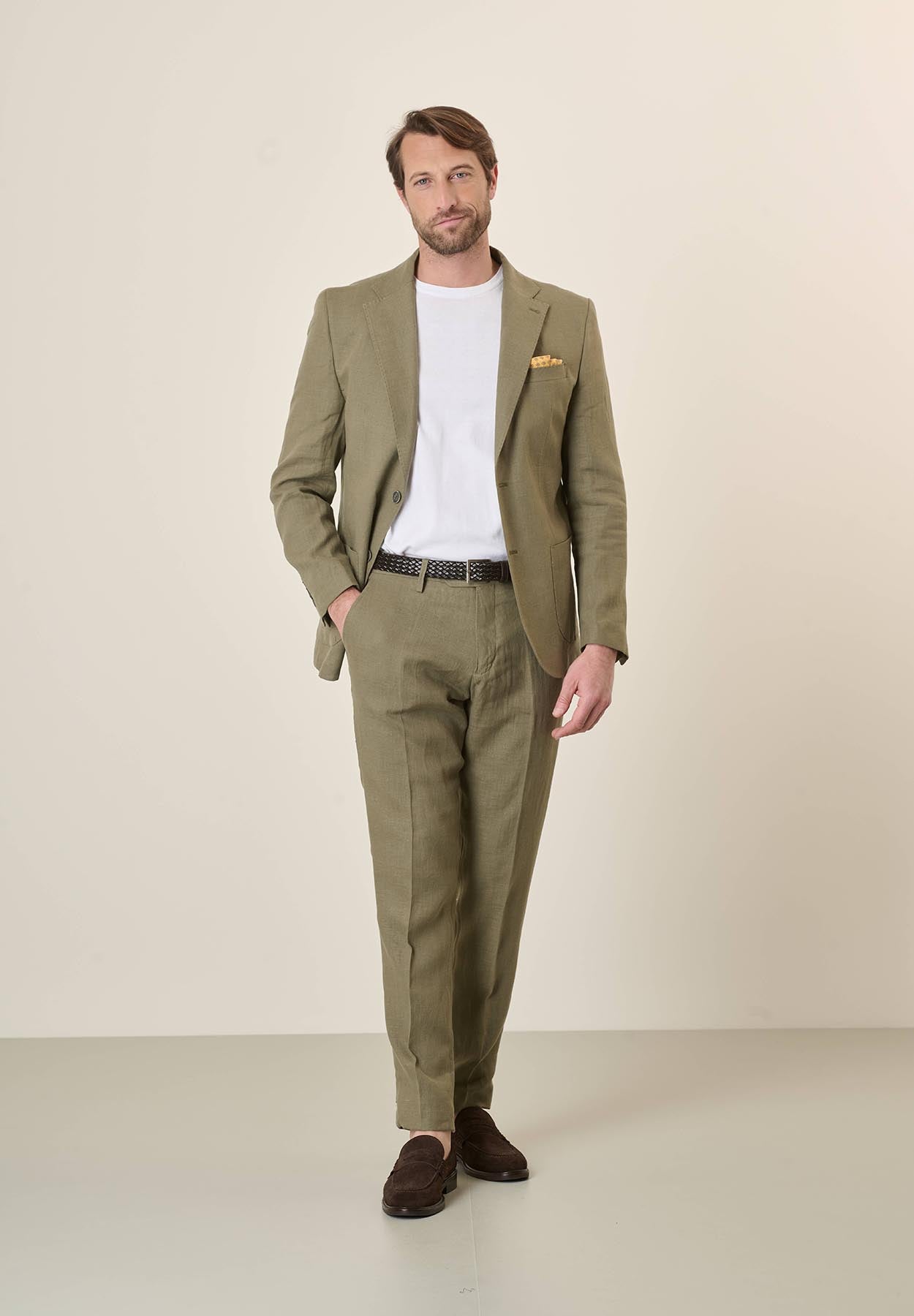 Custom Fit Linen Military Green Jacket