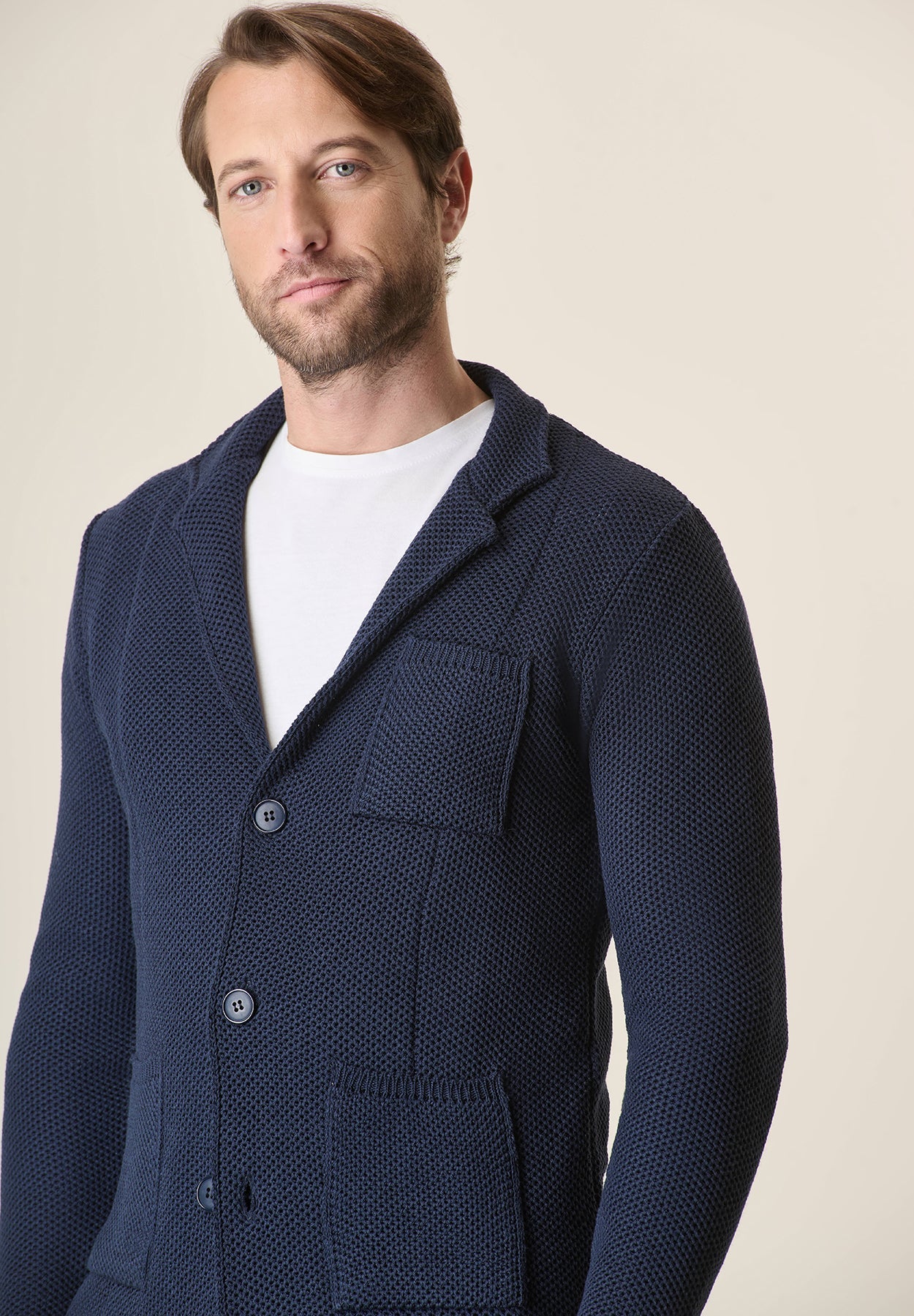 Blue Cotton Blend Knitted Jacket