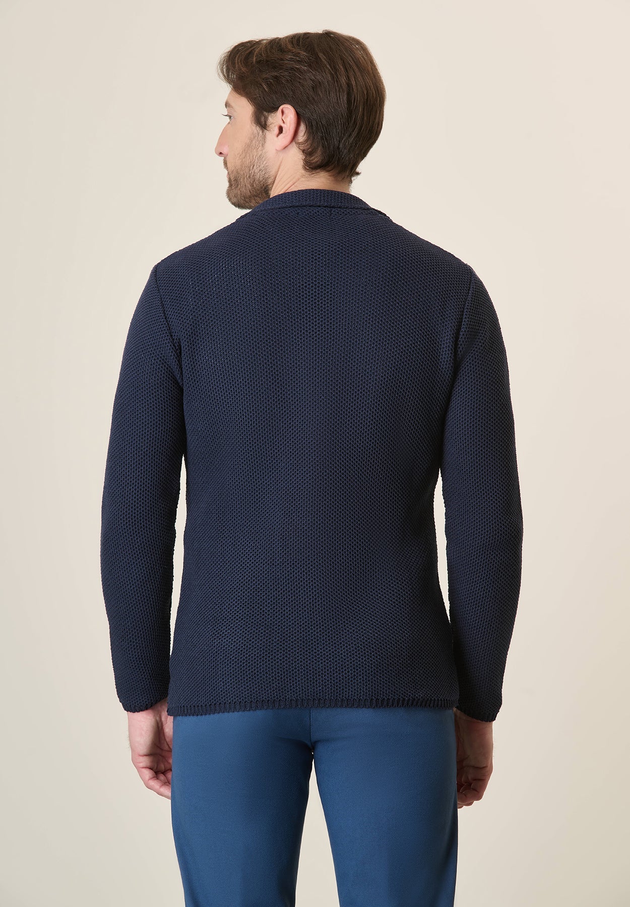 Blue Cotton Blend Knitted Jacket