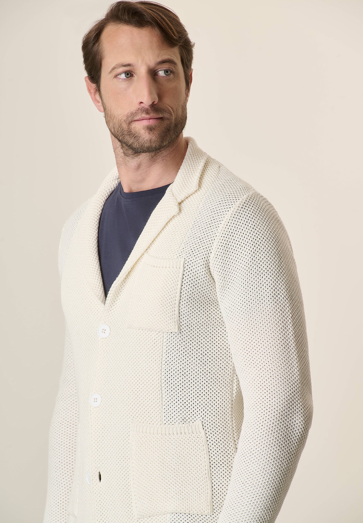 Cream Cotton Blend Knitted Jacket