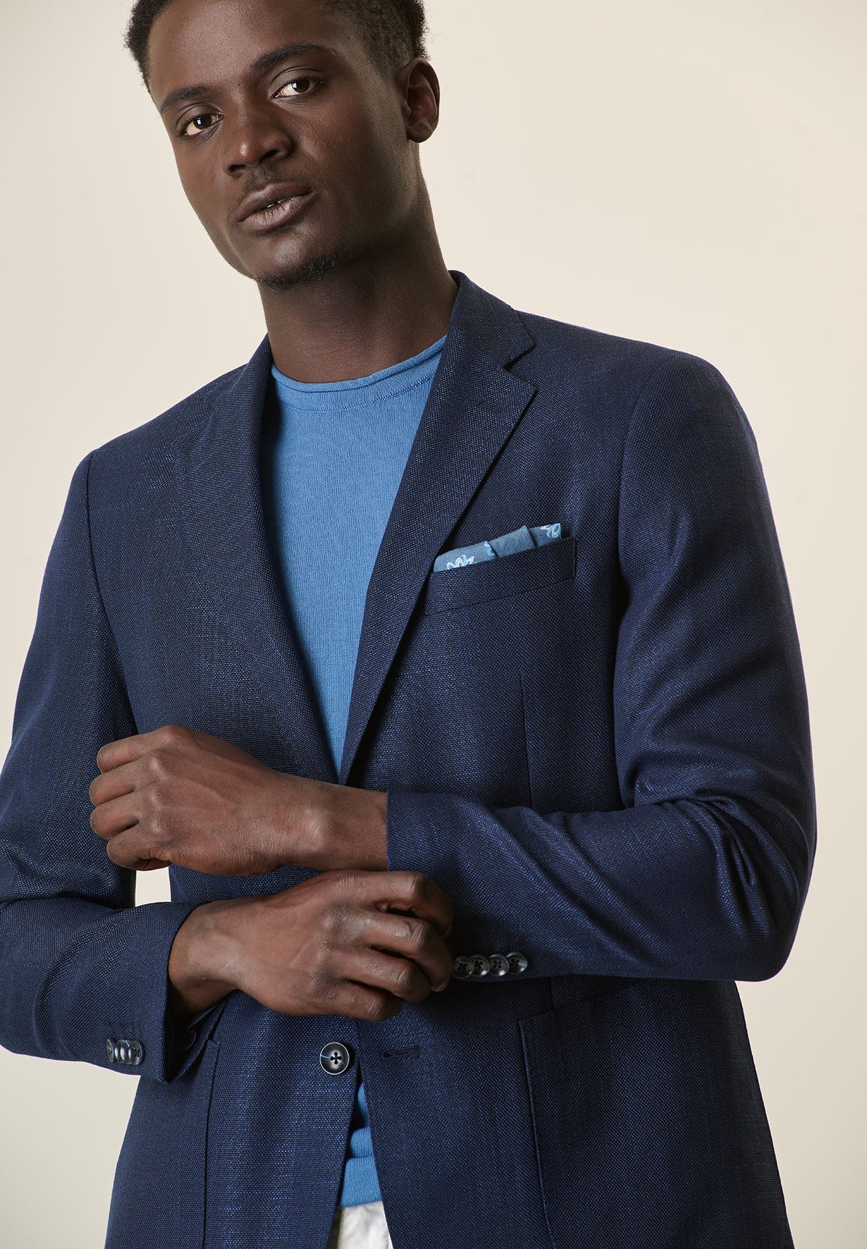 Custom Fit Blue Hopsack Jacket