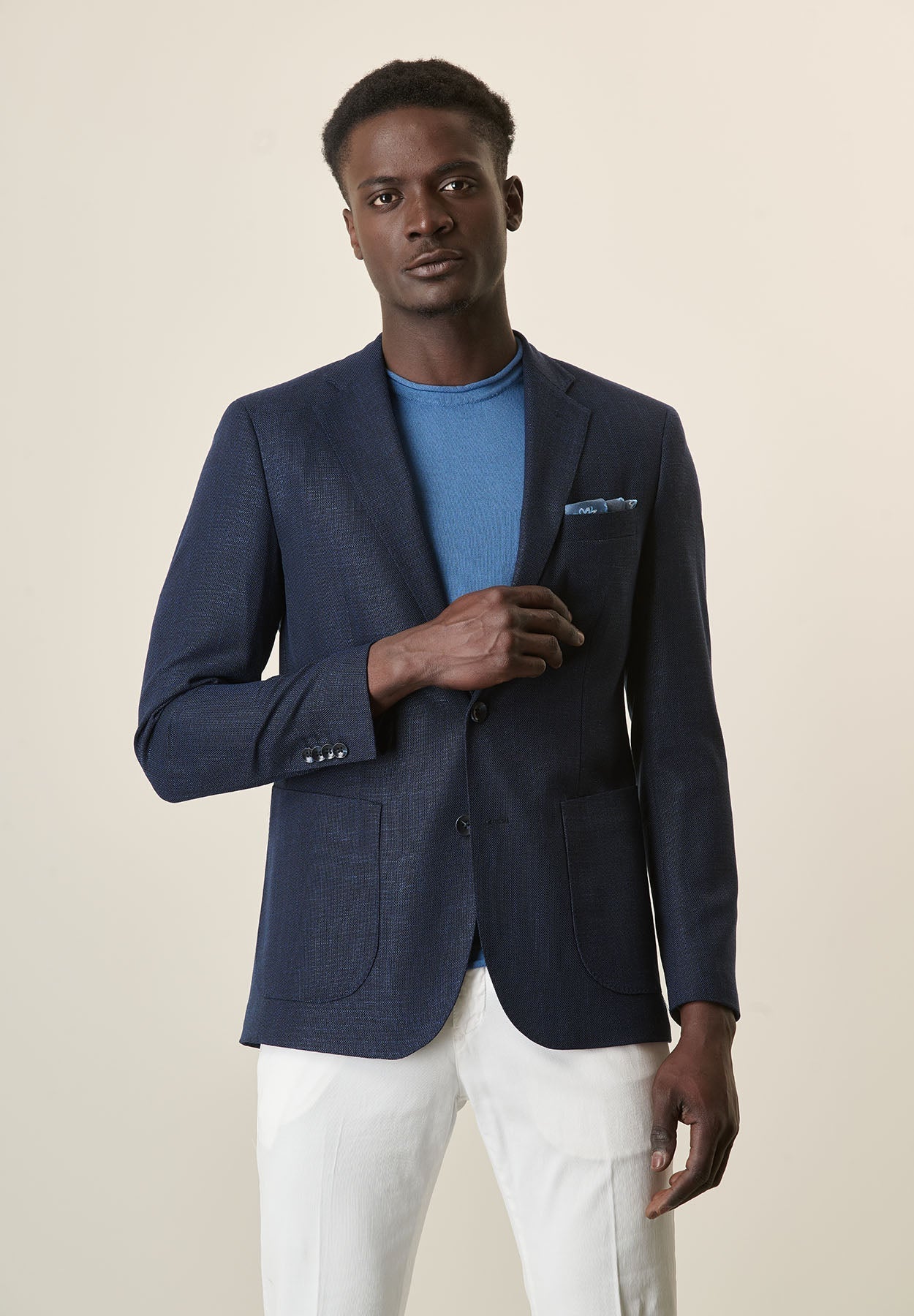 Custom Fit Blue Hopsack Jacket