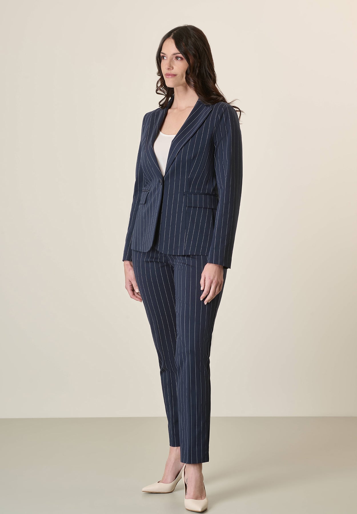 Blue Pinstripe Jacket With Milanese Stitch