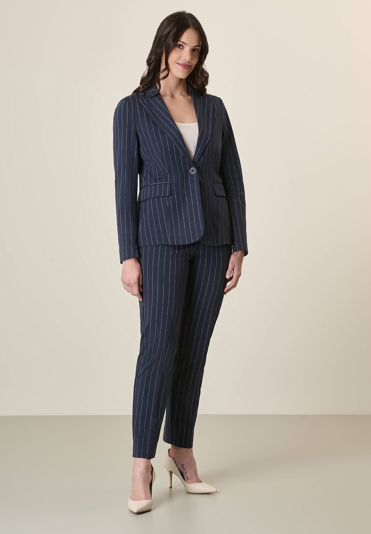 Blue Pinstripe Jacket With Milanese Stitch