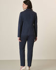 Blue Pinstripe Jacket With Milanese Stitch