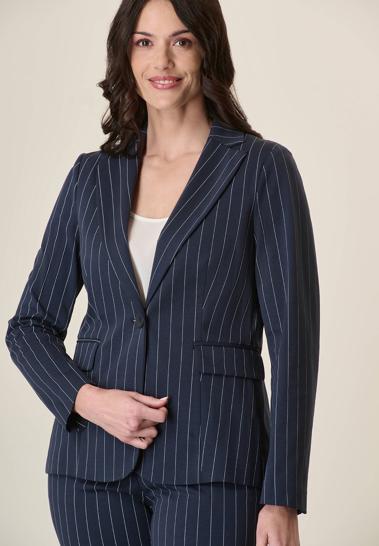 Blue Pinstripe Jacket With Milanese Stitch