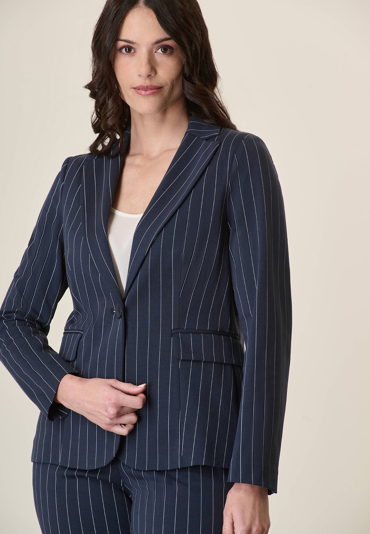 Blue Pinstripe Jacket With Milanese Stitch