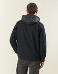 Blue wool blend over jacket with removable hood