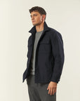 Blue wool blend over jacket with removable hood