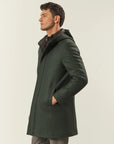 Green wool blend hooded jacket