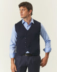 Blue double-breasted wool blend vest