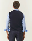 Blue double-breasted wool blend vest
