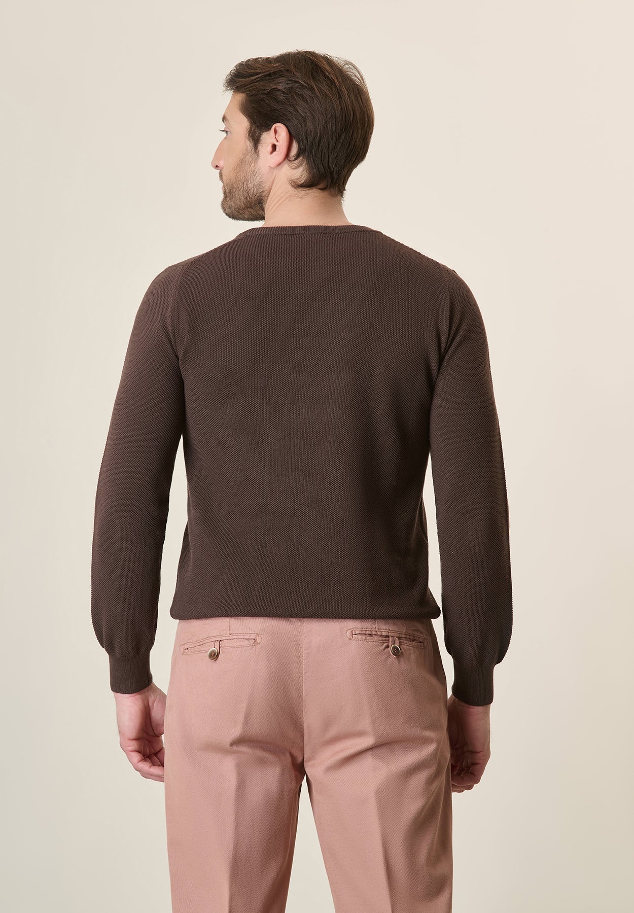 Brown Cotton Rice Grain Crewneck