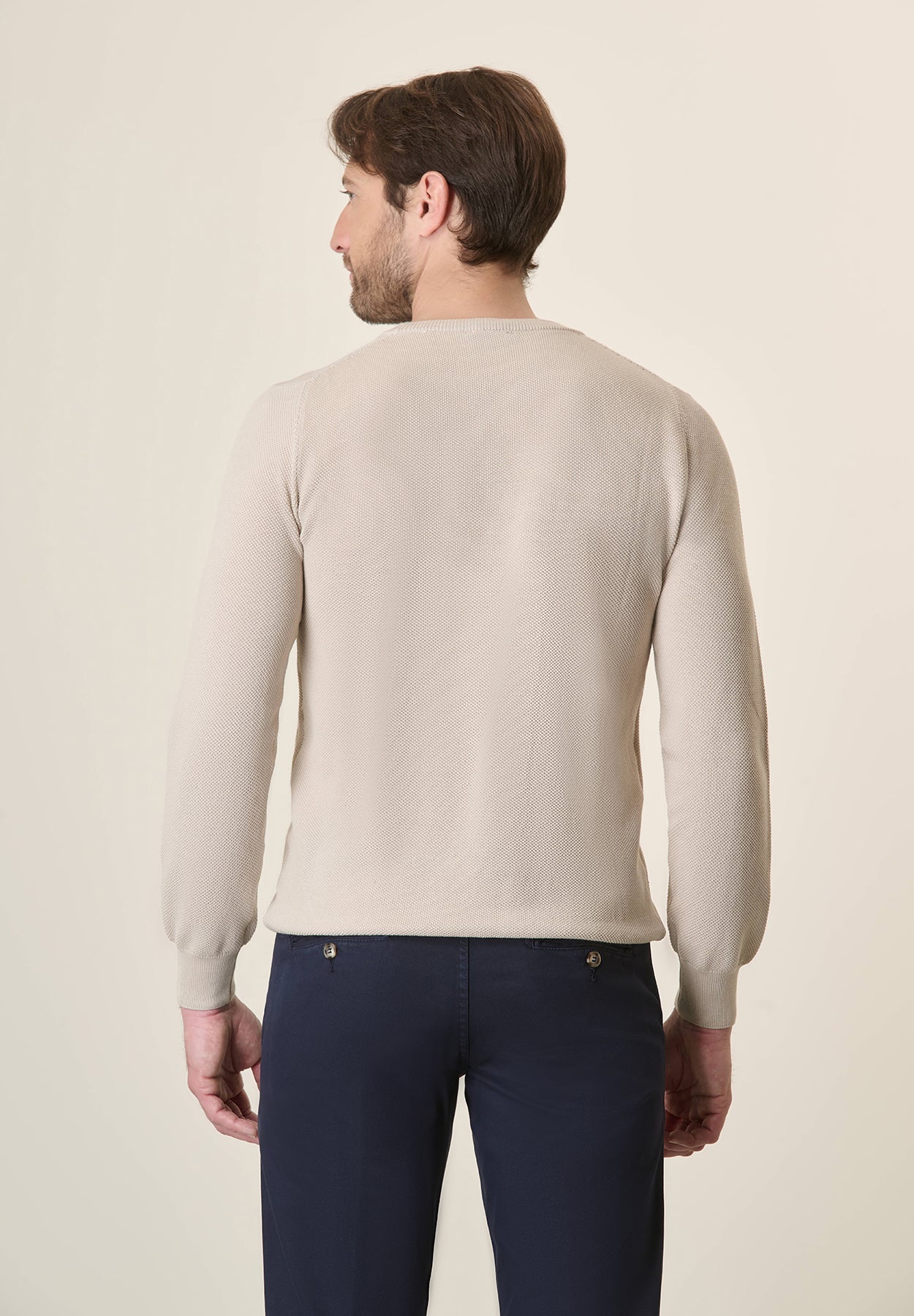 Beige Cotton Rice Grain Crewneck