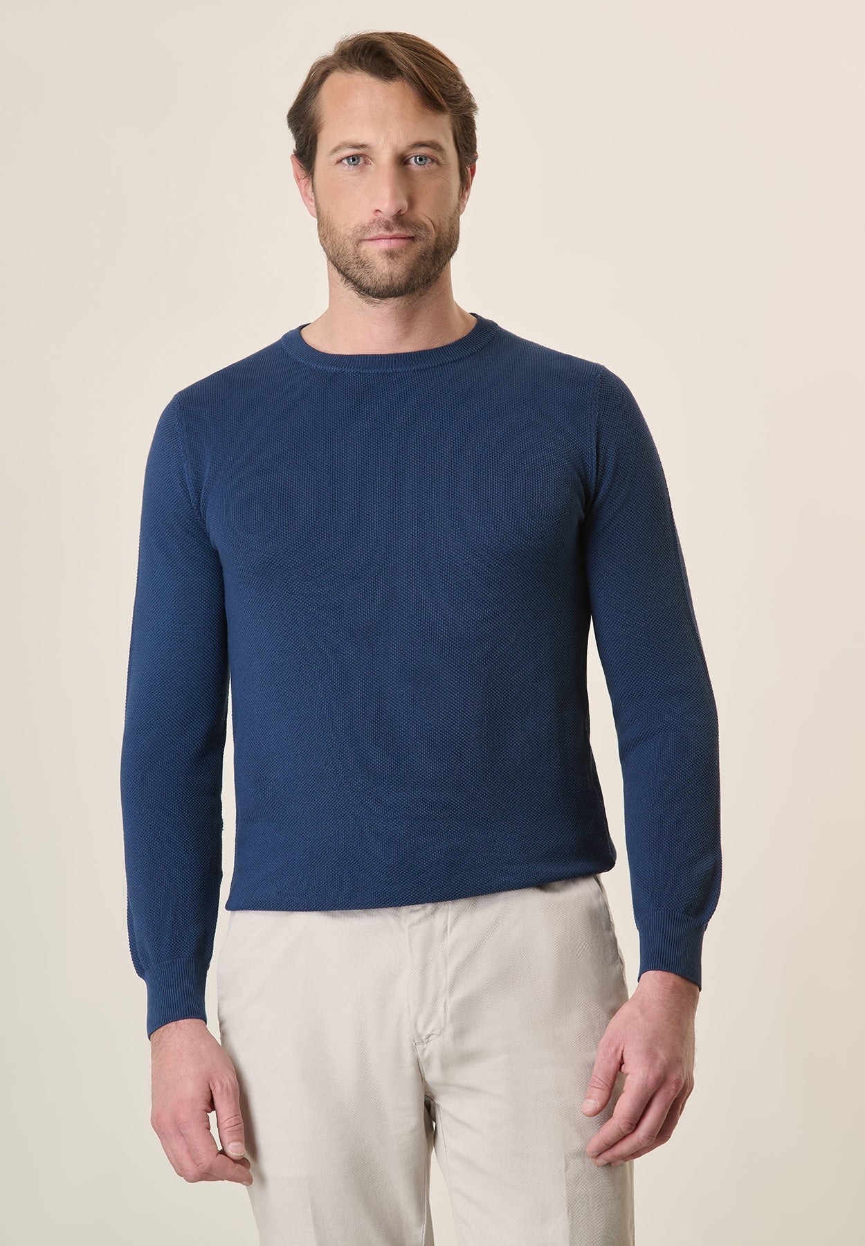 Blue Cotton Rice Grain Crewneck
