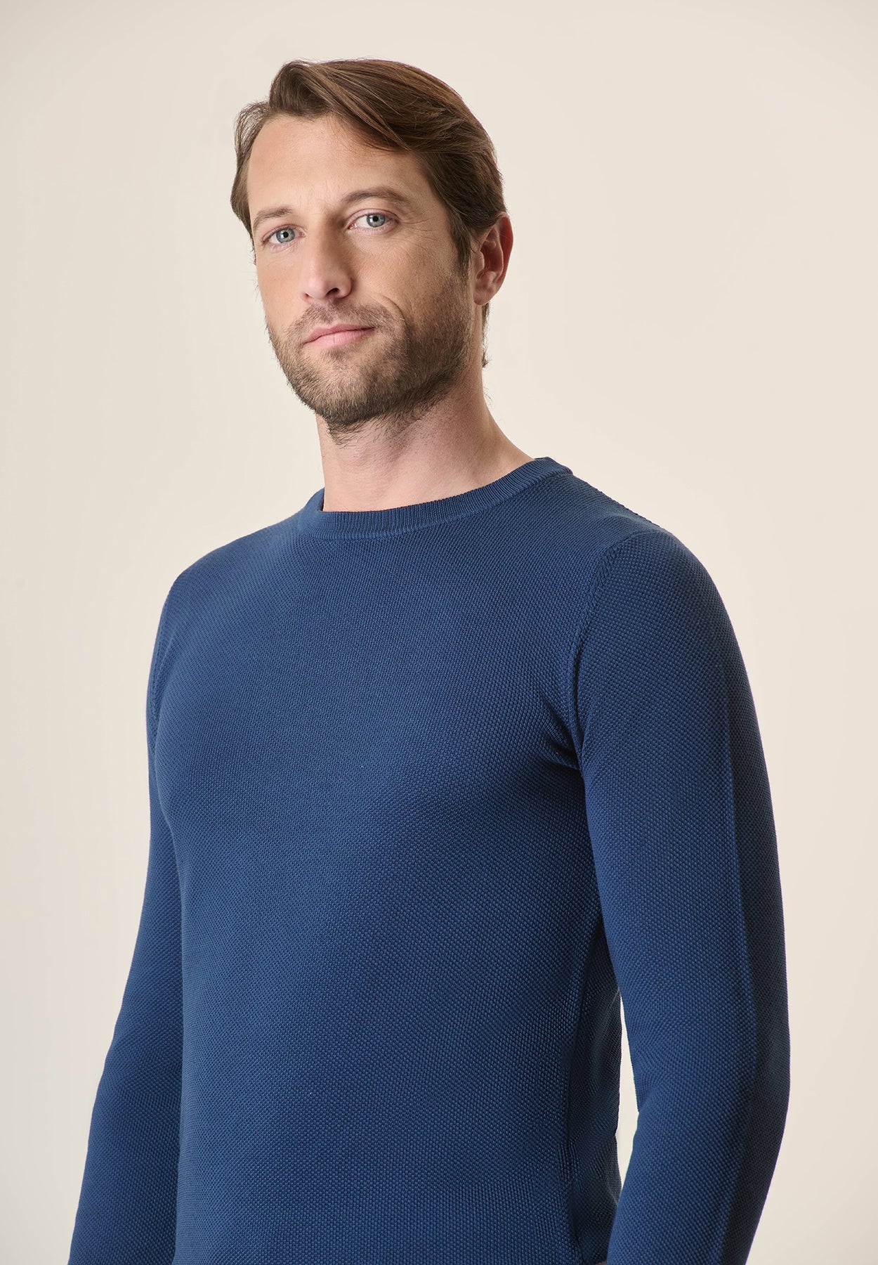 Blue Cotton Rice Grain Crewneck