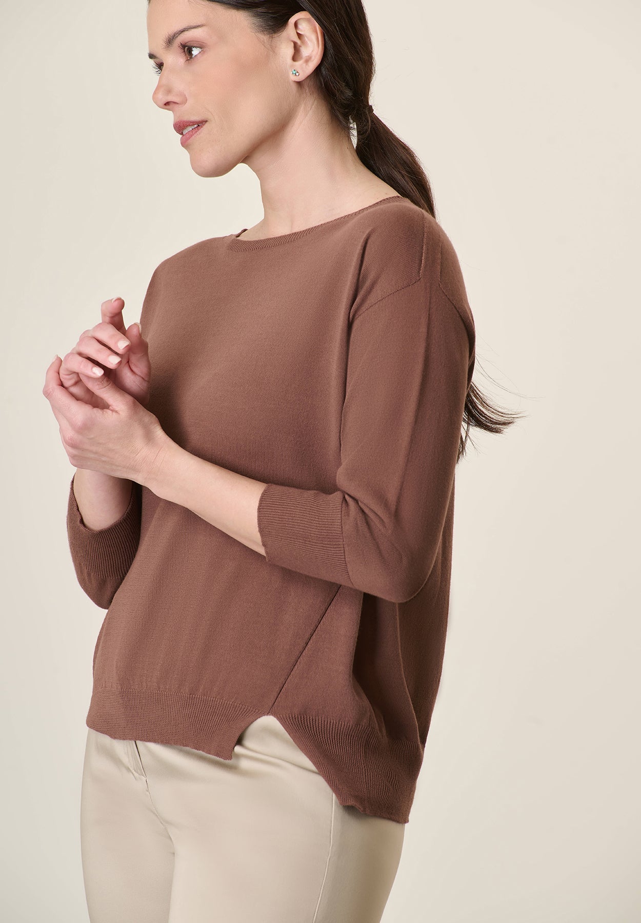 Oversized Tobacco Crewneck With Slits