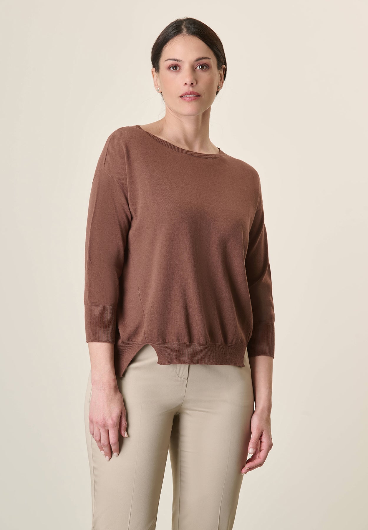tobacco colored sweater Massimo Dutti Cotton Blend Heathered KNIT Jumper, Women's, Size: Large, Camel Knit sweater made of a cotton blend fabric Margaret Howell Saddle Crew Merino