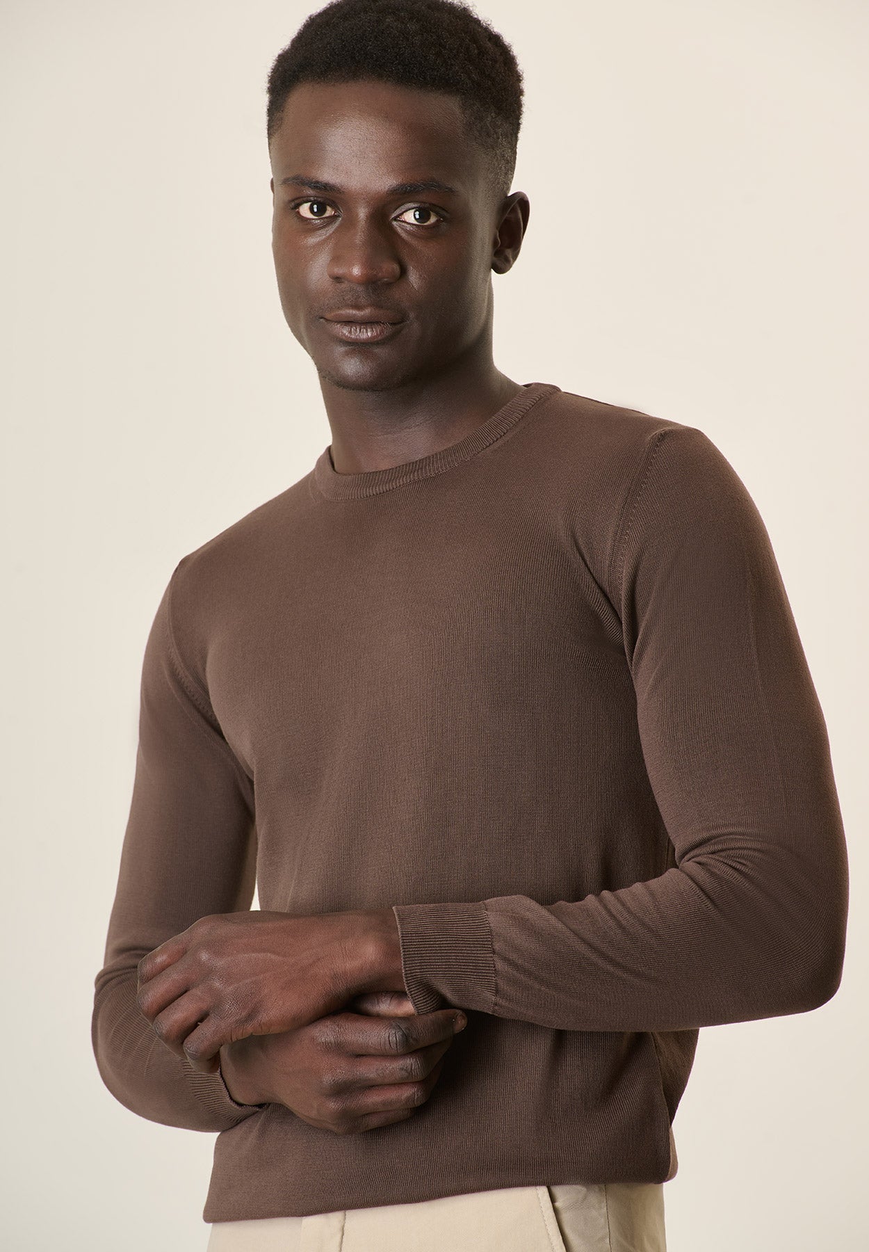 Dark Brown Cotton Crewneck