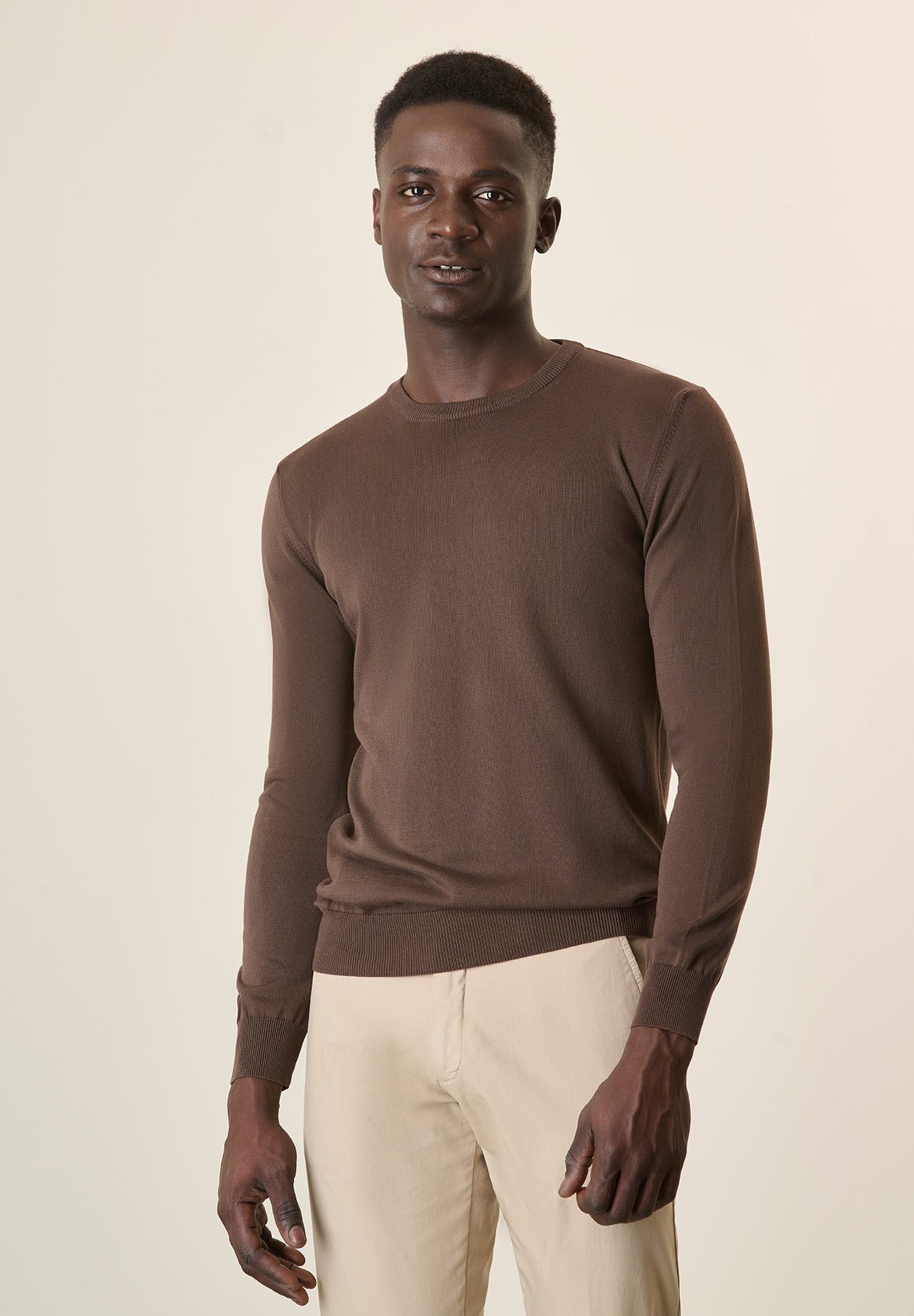Dark Brown Cotton Crewneck