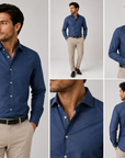 Slim fit cotton poplin air force blue shirt