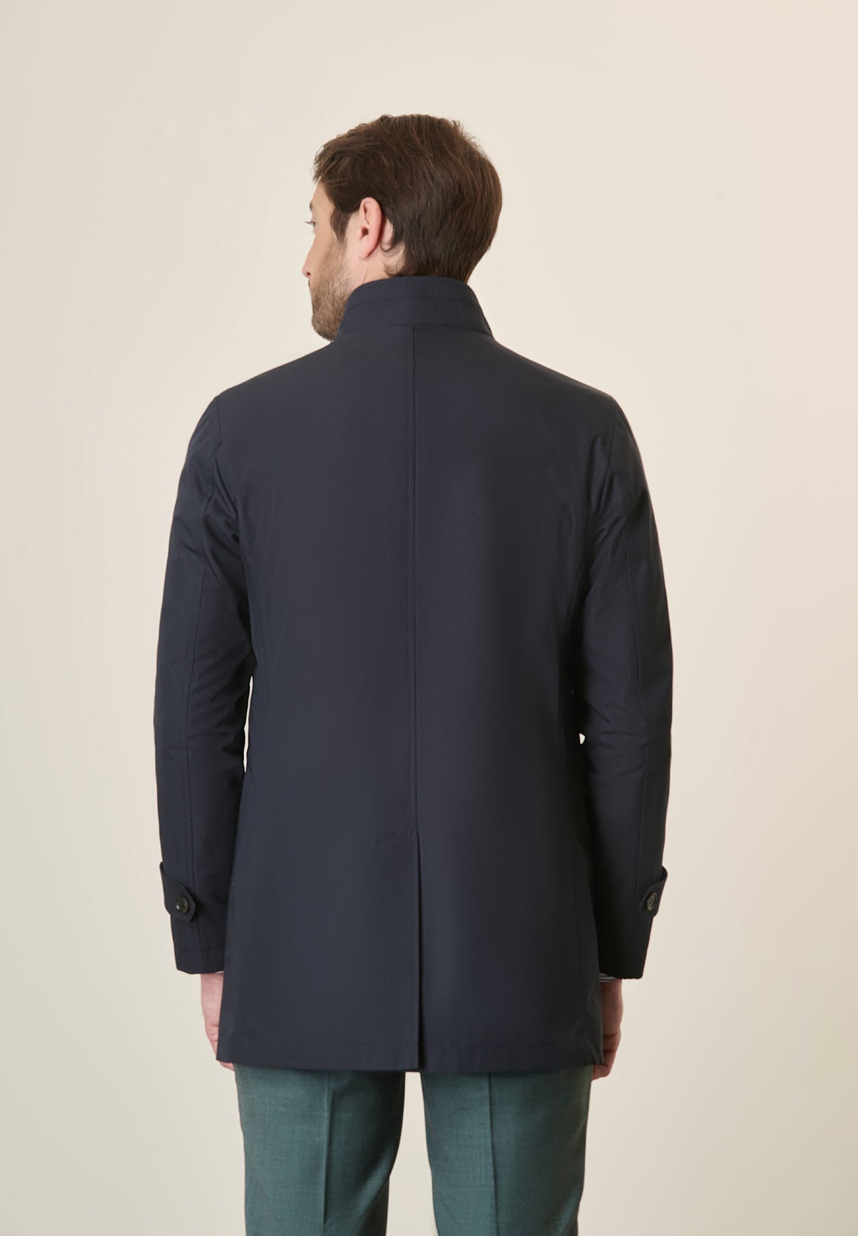 Navy Blue Stand-Up Collar Raincoat